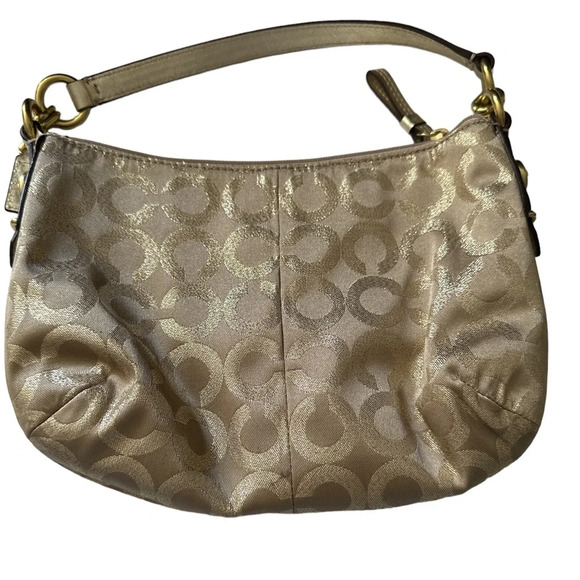 Coach Mia Signature Lurex Top Handle Gold Pouch Purse - Picture 6 of 8